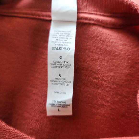 Canvas Burnt Orange Brown Short Sleeves Crew Neck Knit Shirt Fall Graphic Size L - Picture 6 of 6